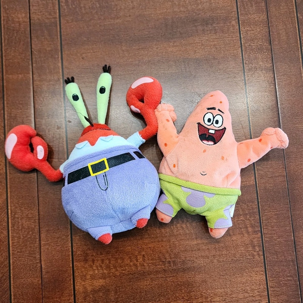 Lot of 2 Patrick Star Mr. Krabs Ty Beanie Babies Plush Stuffed Lovey 2006